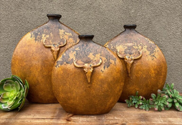 Artisans Round Steer Brown Clay Vase-LARGE