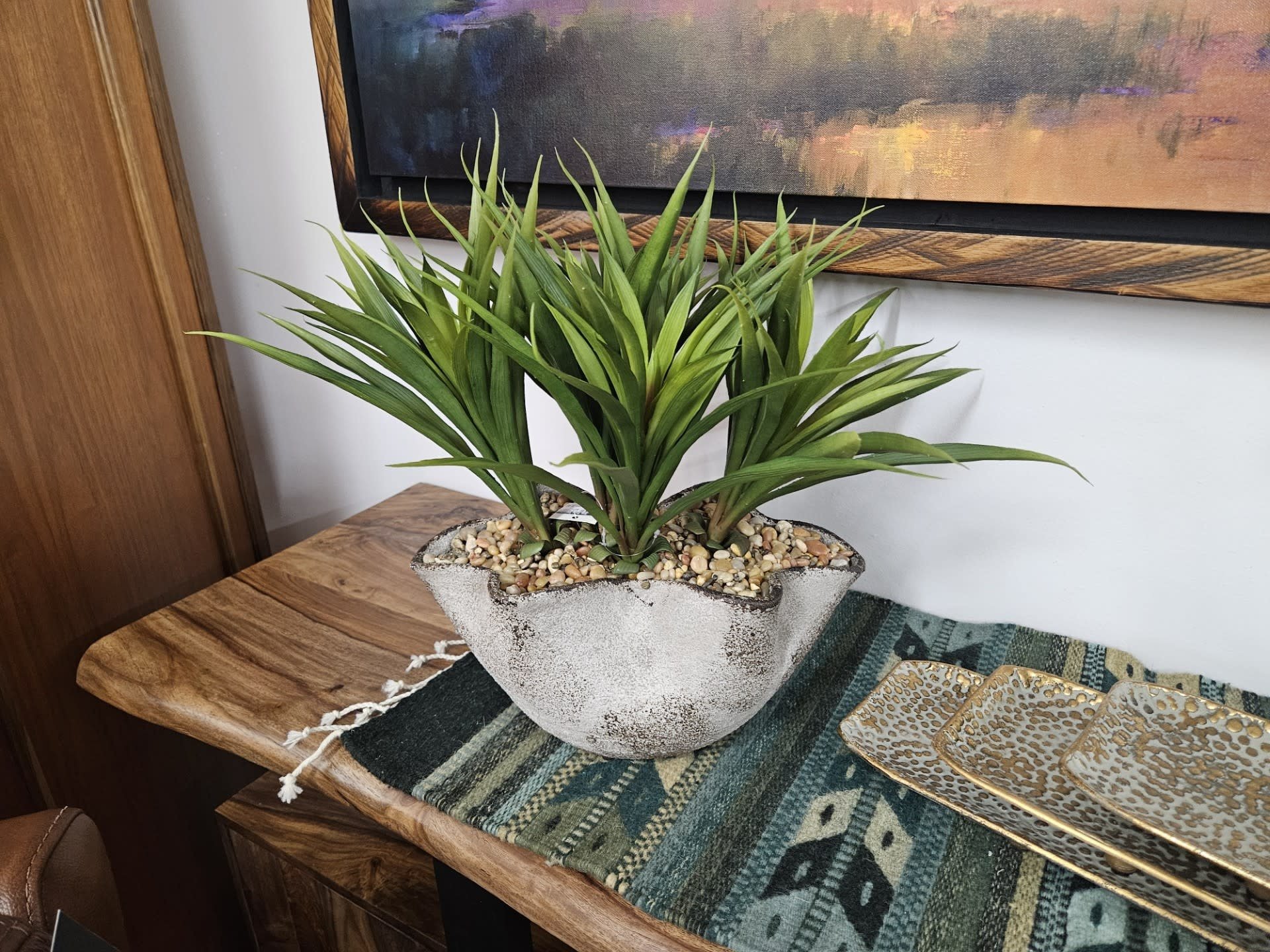 D&W Silks Lily Grass in Sm Luna Bowl