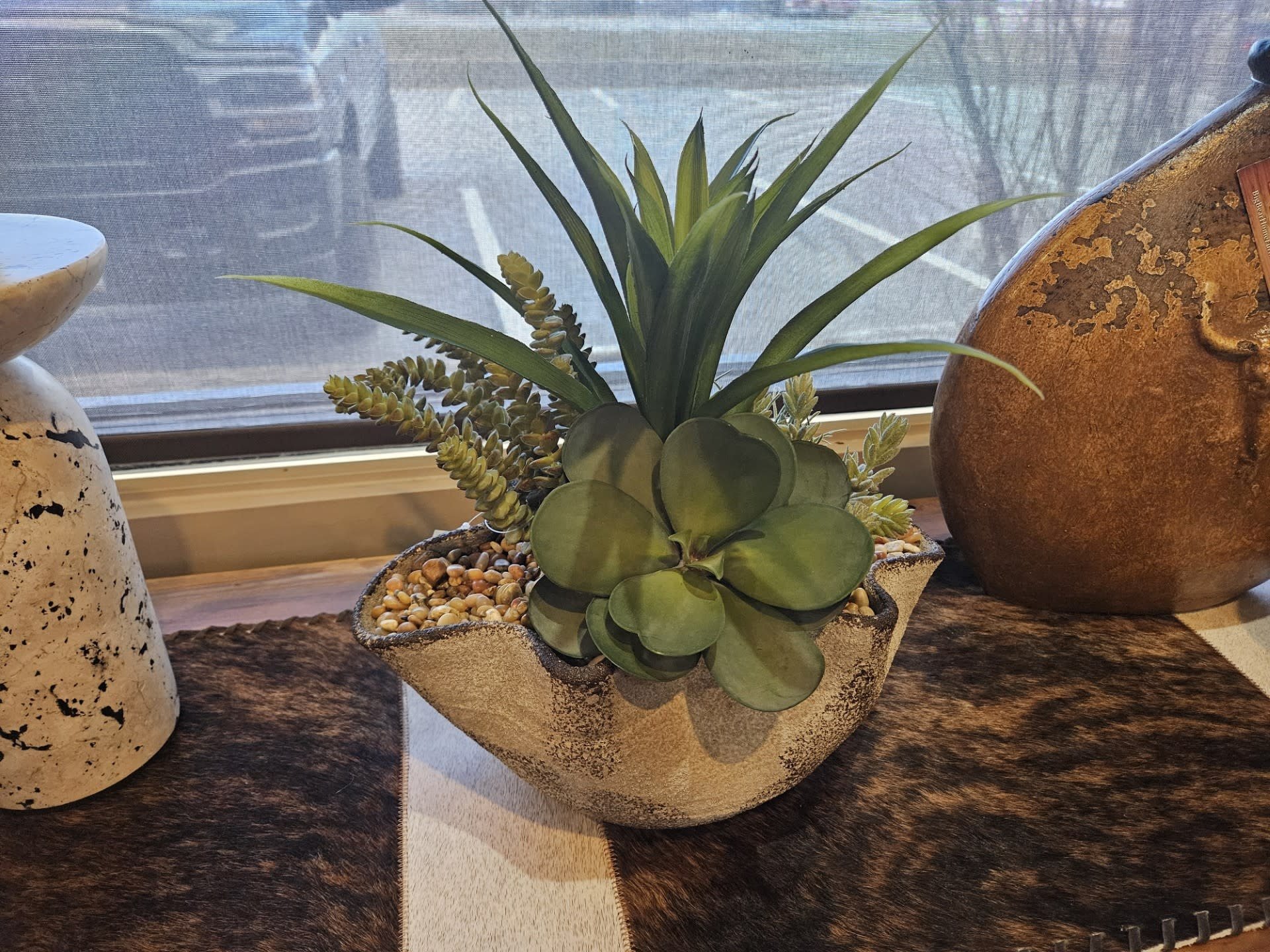 D&W Silks Greenery & Succulents in Sm Luna Bowl