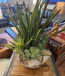 D&W Silks Asst Greenery & Succulents in Large Luna Bowl