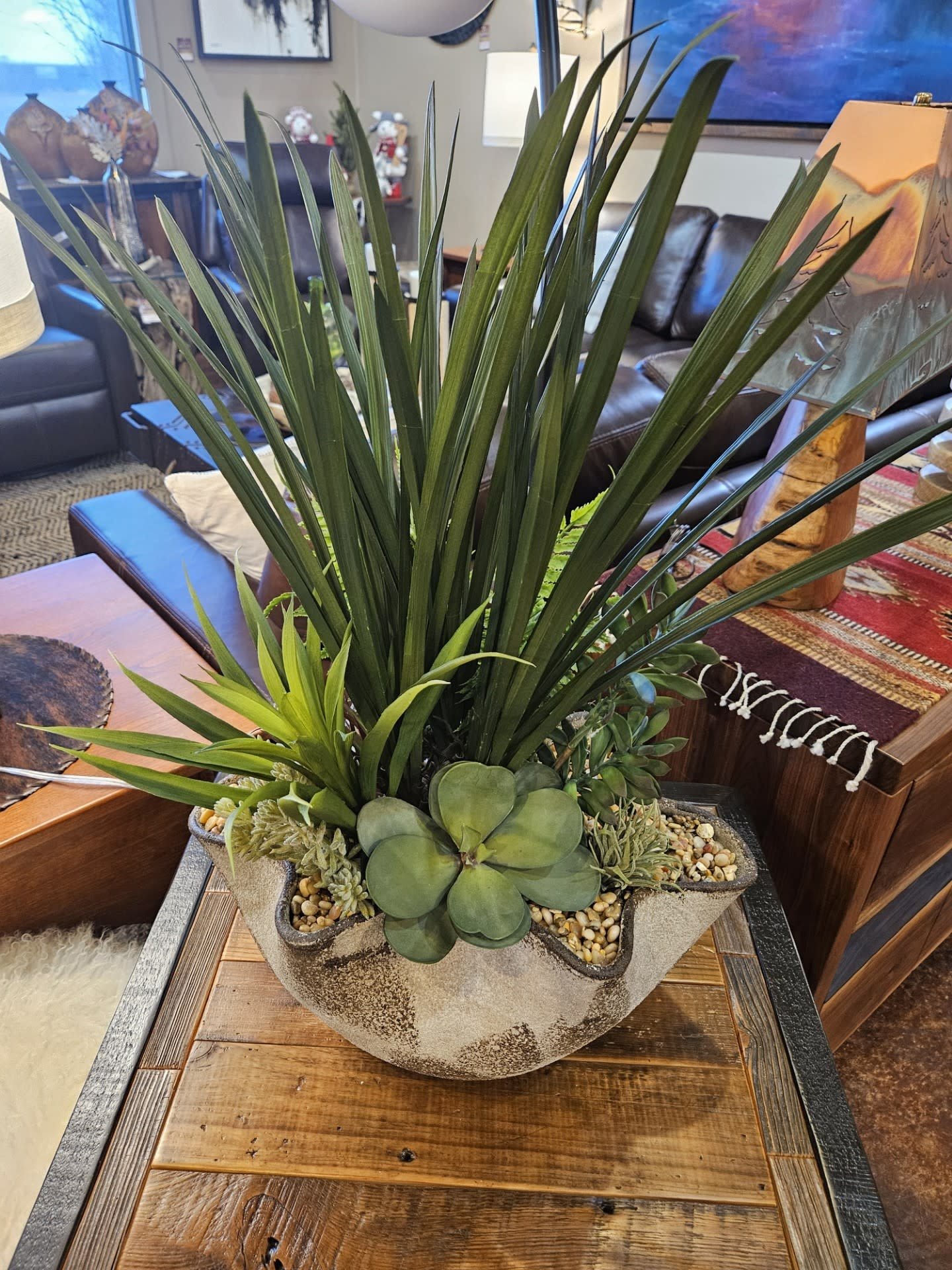 D&W Silks Asst Greenery & Succulents in Large Luna Bowl