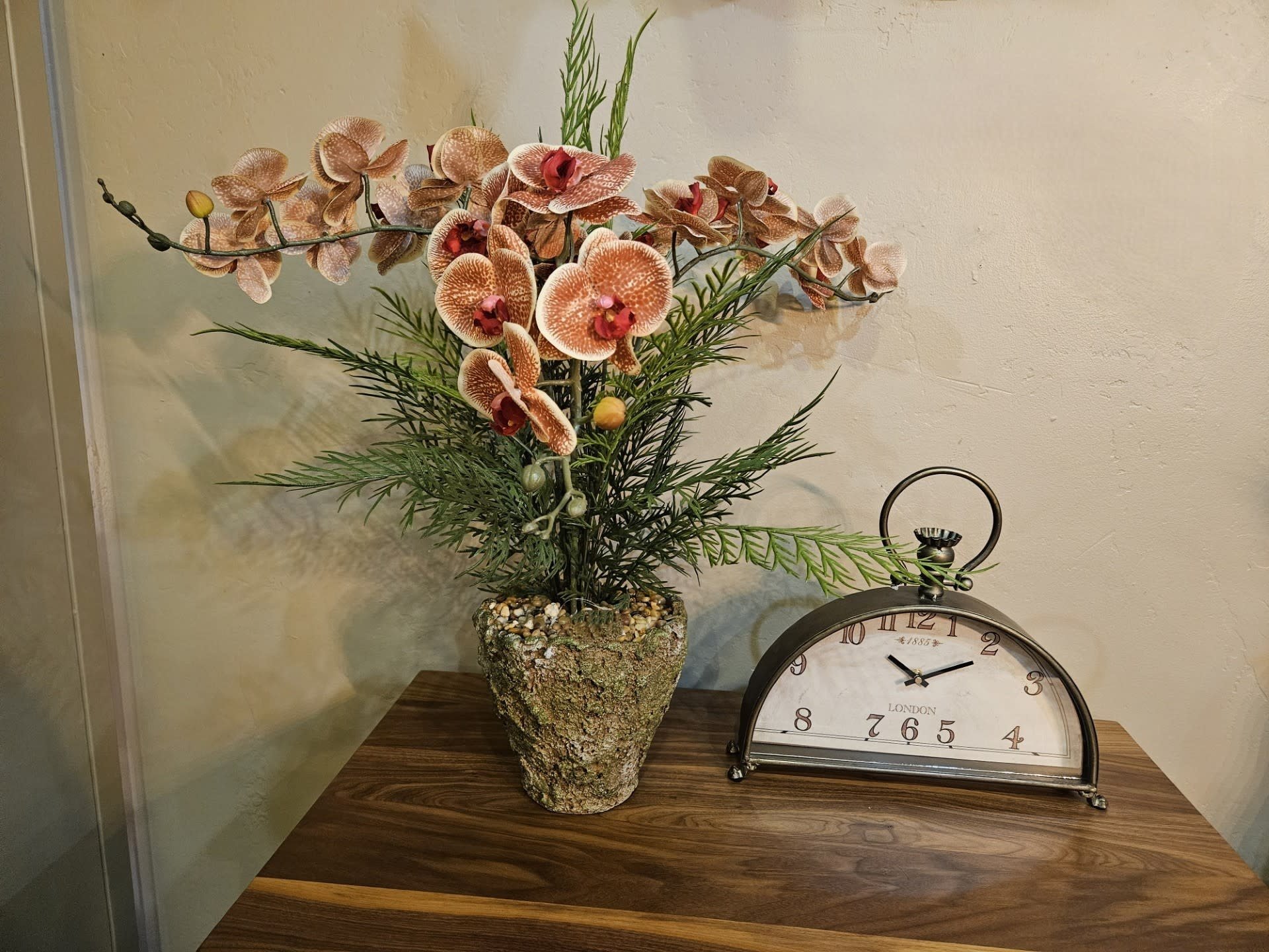 D&W Silks Red Phael Orchids, Ferns & Dragonwood LG Ancient Grove Pot