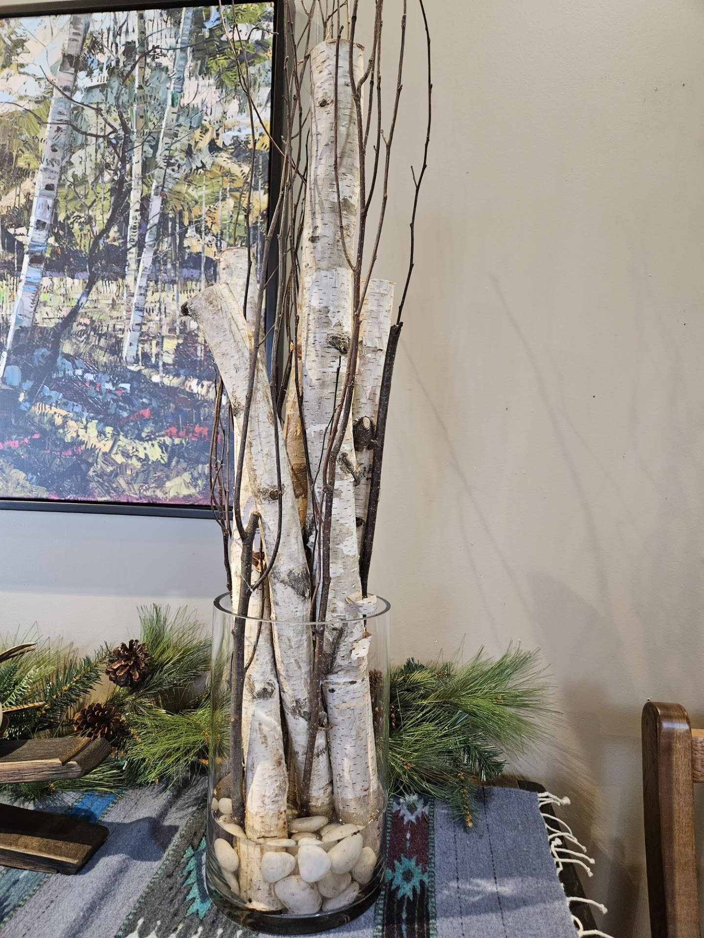 D&W Silks Maisel Birch Poles & Tops in Glass Vase