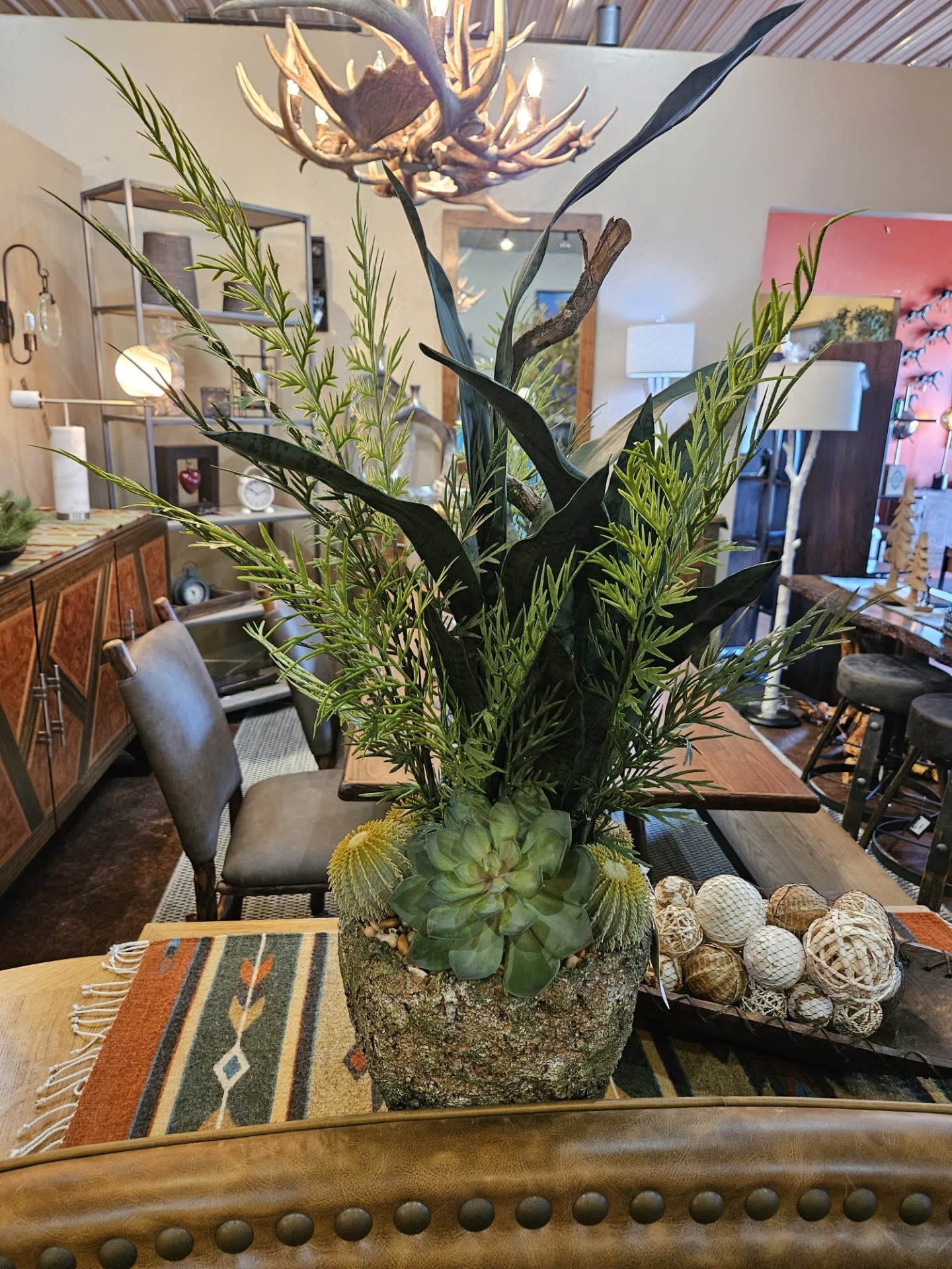 D&W Silks Asst Greenery,Succulents & Dragonwood in Ancient Grove Pot