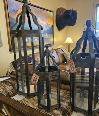 Melrose Wood/Iron Lantern-SMALL-19.5H