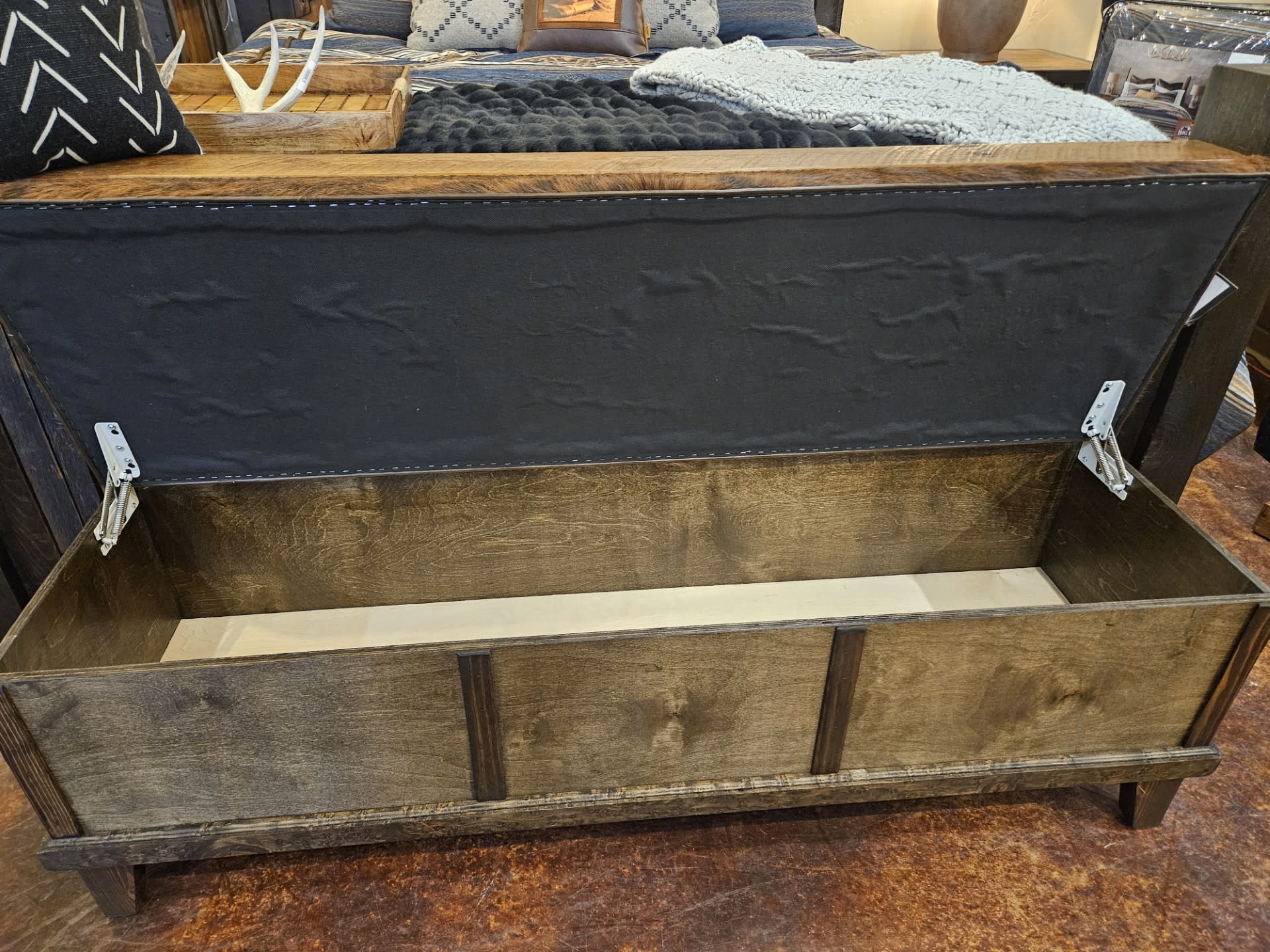 silvercreek Cowhide Storage Bench  60W x  17.5D x 20H