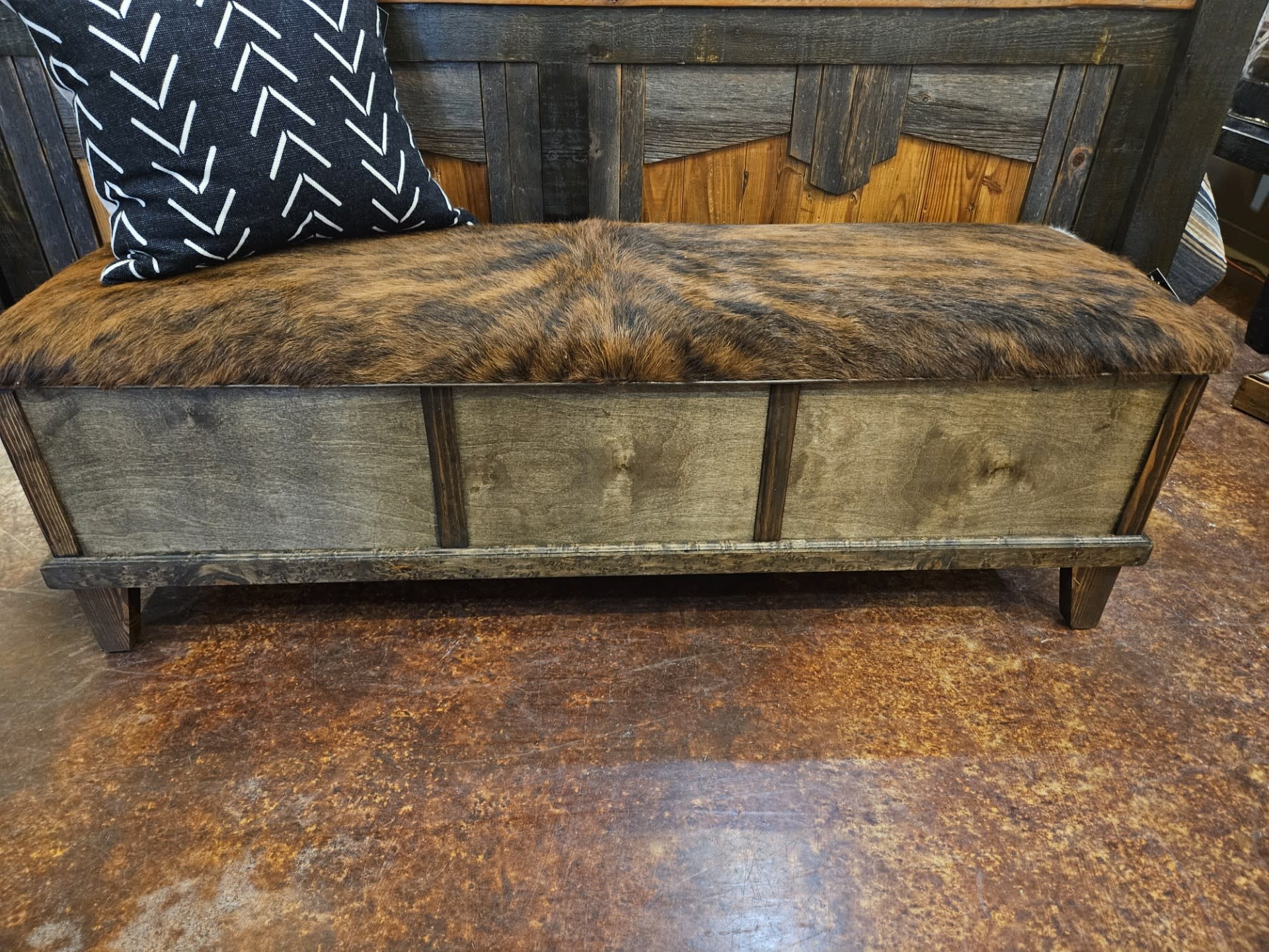 silvercreek Cowhide Storage Bench  60W x  17.5D x 20H