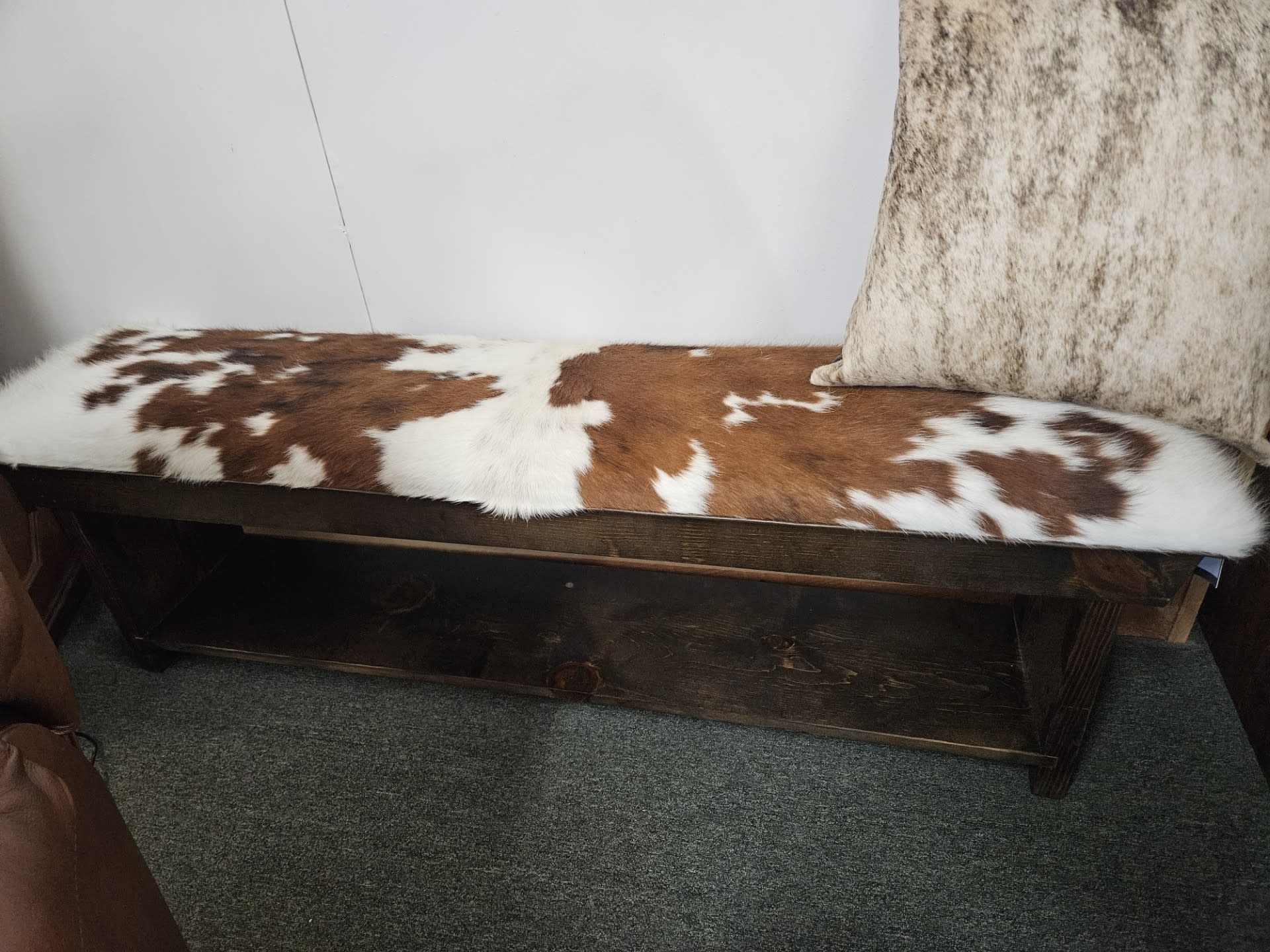 silvercreek Cowhide Stamped Leather Bench w/Shelf 60W x 14D x 19H