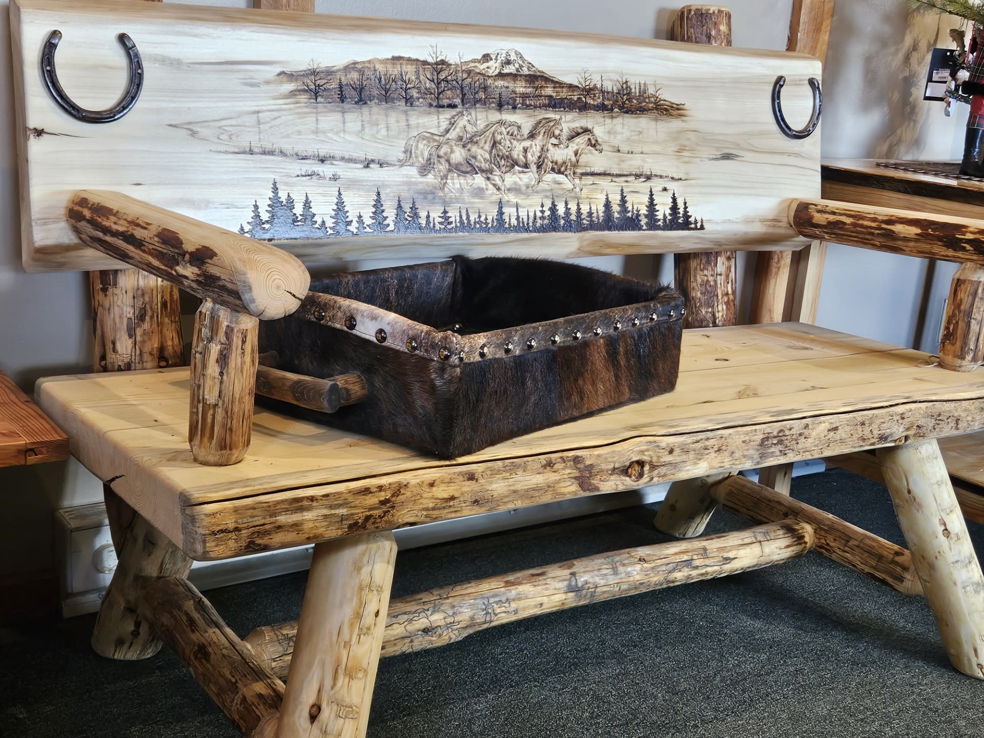 MCE Industries Large Cowhide Tray with Handles 28x17x5.5H