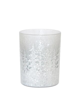 Melrose Winter White Pine Trees Candleholder Med 4D x 5H