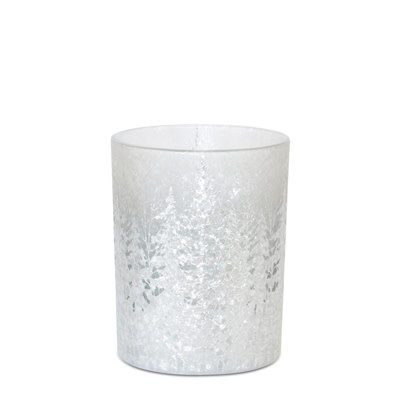 Melrose Winter White Pine Trees Candleholder Med 4D x 5H