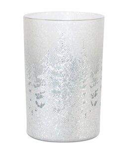 Melrose Winter White  Pine Trees Candleholder Large 4.5D x 7H