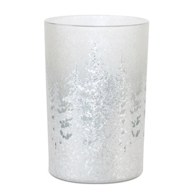 Melrose Winter White  Pine Trees Candleholder Large 4.5D x 7H