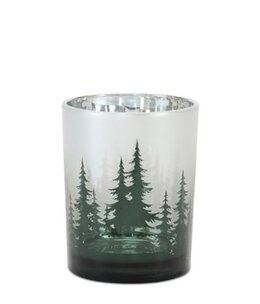 Melrose Winter Green Pine Trees Candleholder Medium 4D x 5H