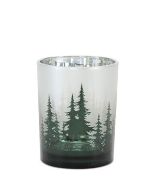 Melrose Winter Green Pine Trees Candleholder Medium 4D x 5H
