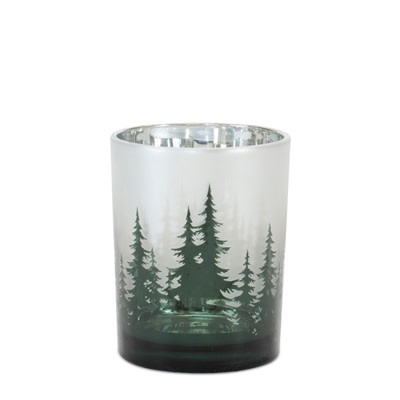 Melrose Winter Green Pine Trees Candleholder Medium 4D x 5H