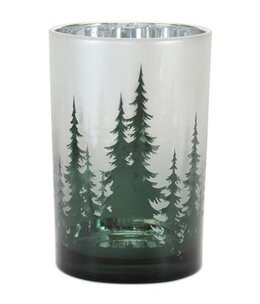 Melrose Winter Green Pine Trees Candleholder Large 4.5D x 7H