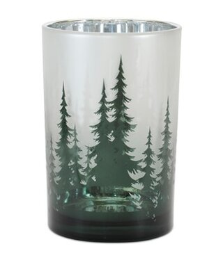 Melrose Winter Green Pine Trees Candleholder Large 4.5D x 7H