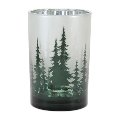 Melrose Winter Green Pine Trees Candleholder Large 4.5D x 7H