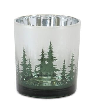 Melrose Winter Green Pine Trees Votive Holder 3Dx3H