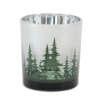 Melrose Winter Green Pine Trees Votive Holder 3Dx3H
