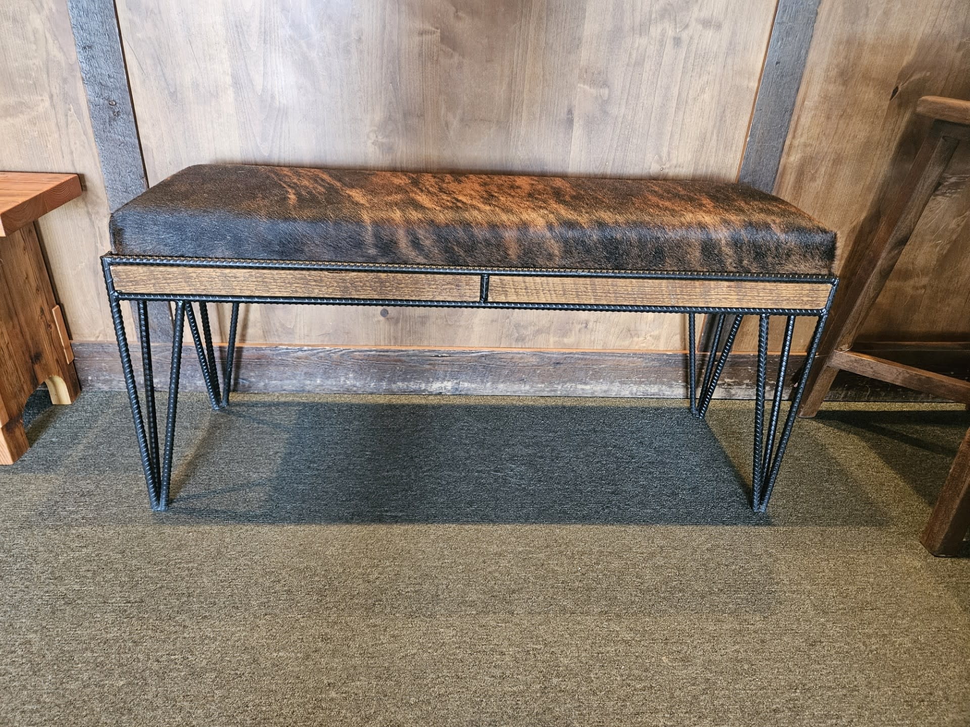 Co-Katie Cowhide/Metal/ Wood Bench  41x13x20H