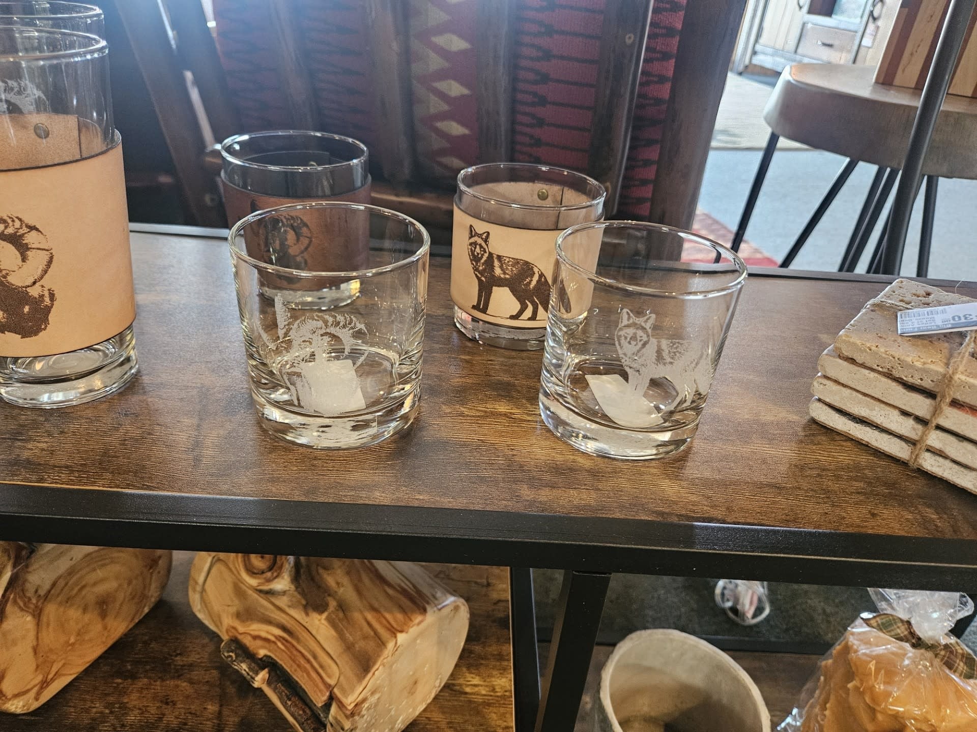 Pioneer ROCKS Glass with Leather Engraved Sleeve