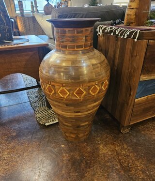 Co-R McClain Large Indian Blanket Pattern Walnut Vase
