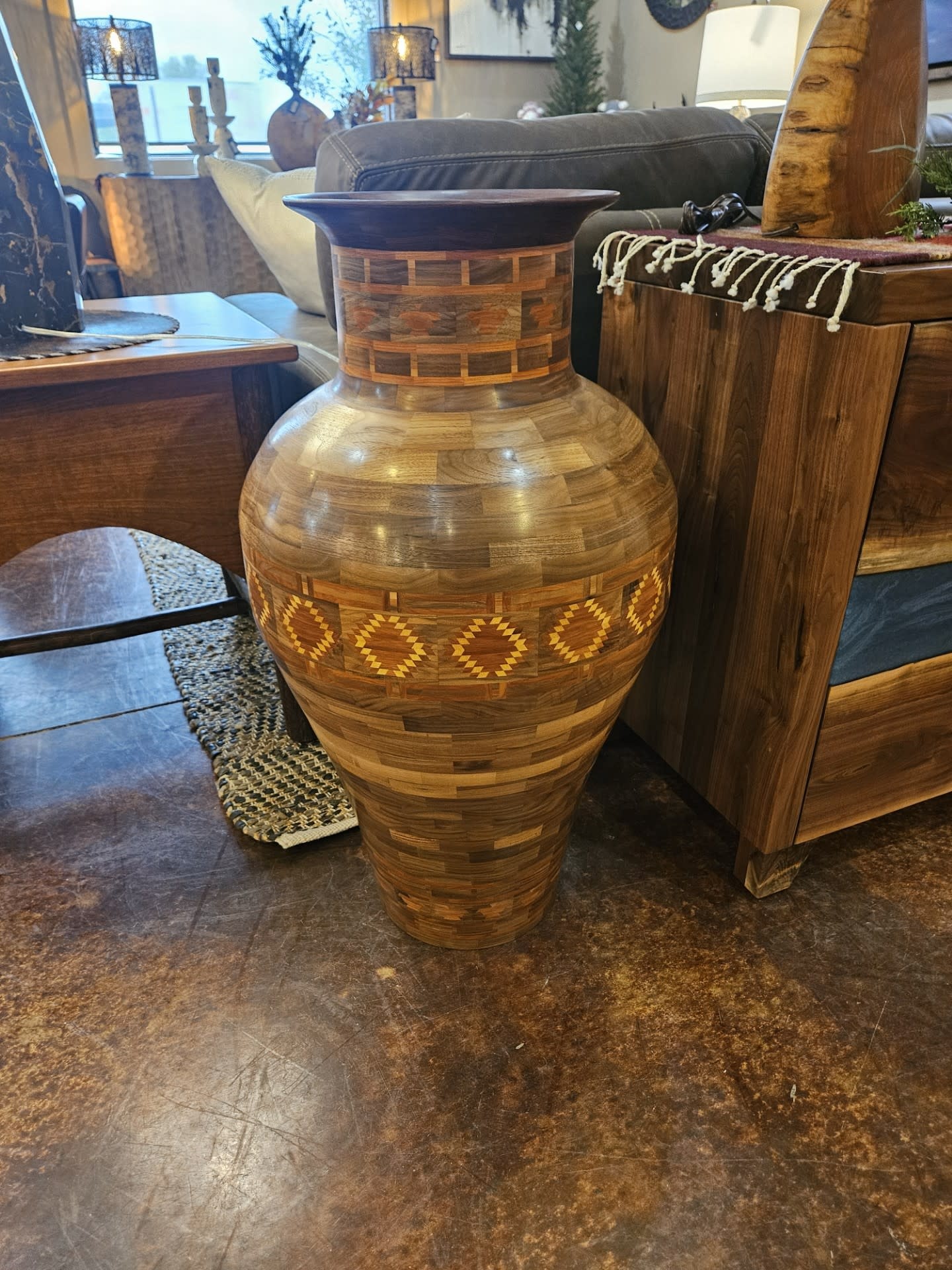 Co-R McClain Large Indian Blanket Pattern Walnut Vase