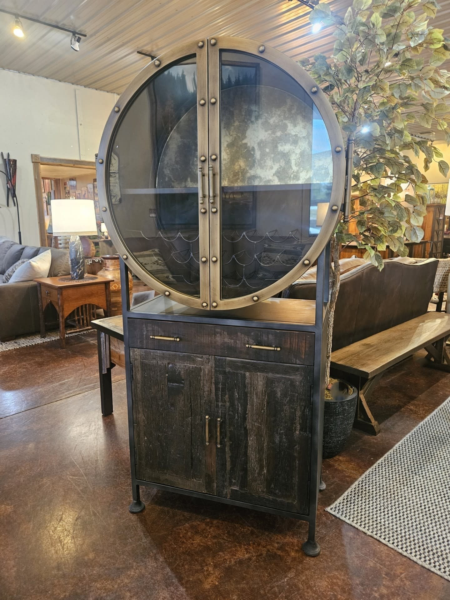 HTD Bowery Tall Round Bar Cabinet 38x18x74