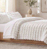 Hiend Cottontail Faux Fur 3pc Comforter Set-QUEEN-WHITE