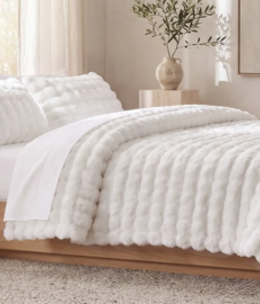 Hiend Cottontail Faux Fur 3pc Comforter Set-QUEEN-WHITE