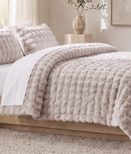 Hiend Cottontail Faux Fur 3pc Comforter Set-QUEEN-CREAM