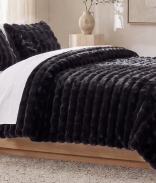 Hiend Cottontail Faux Fur 3pc Comforter Set-KING-BLACK