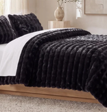 Hiend Cottontail Faux Fur 3pc Comforter Set-QUEEN-BLACK
