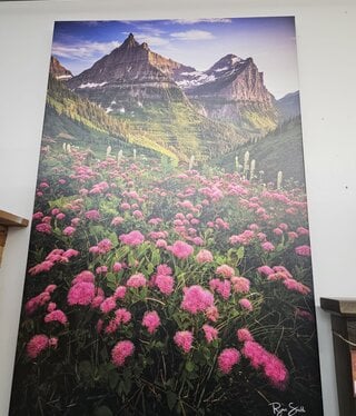 Rocky Mountain Pub Bombshell (Pink flowers/mtns) 36x54 Wrap