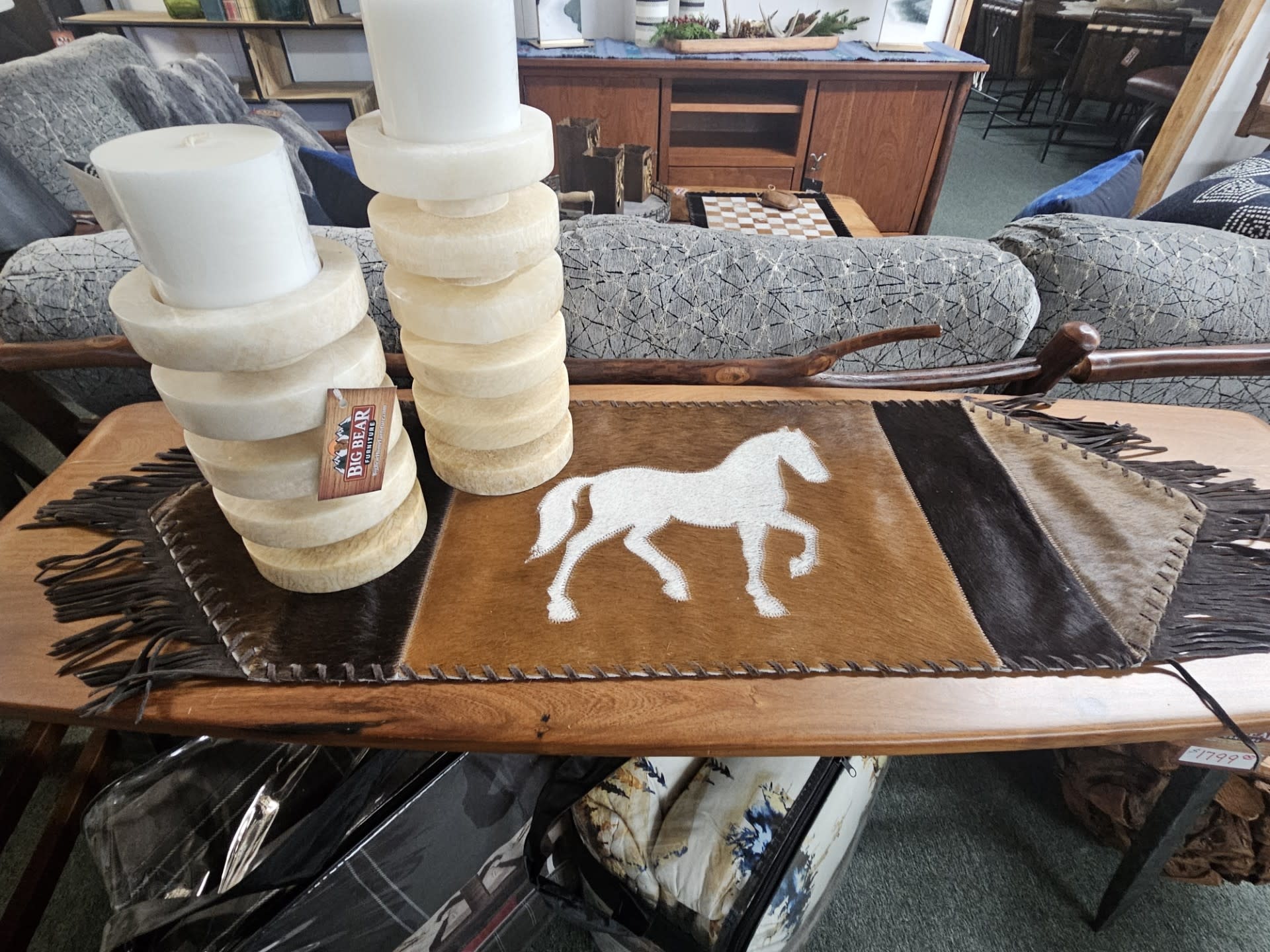 Gaucho Wide Cowhide Table Runner w/Horse 3.5"x14"