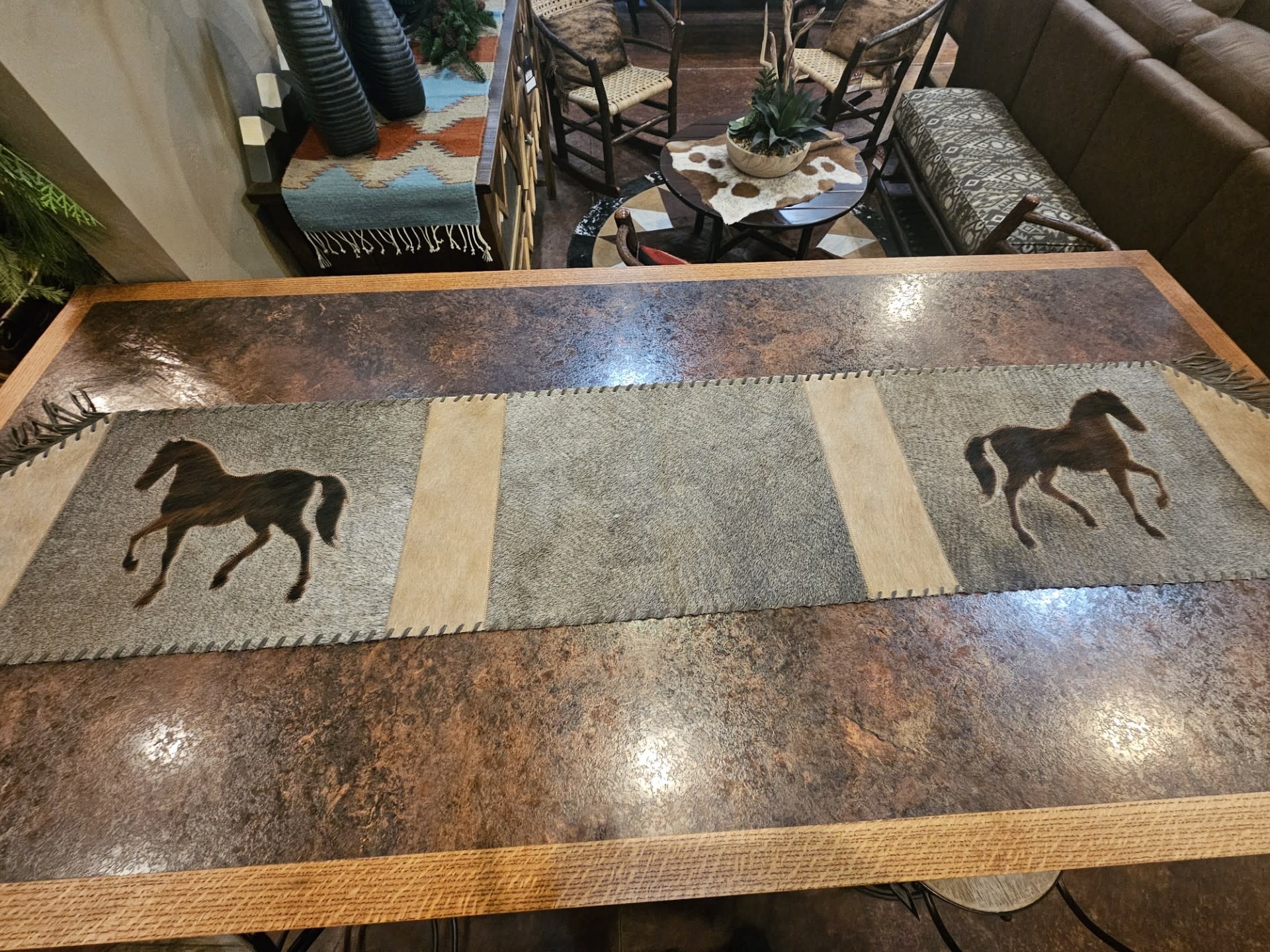 Gaucho Large HORSE Cowhide Table Runner 7'x14"