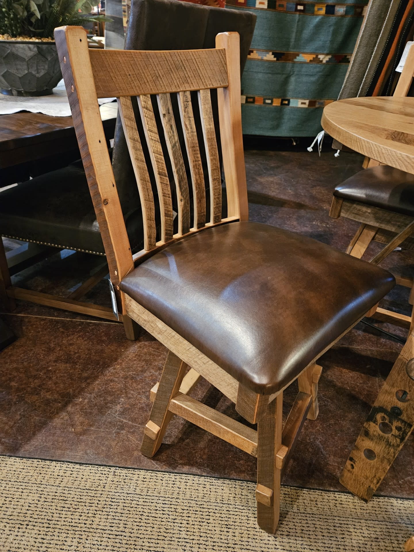 ALBC Swivel Barnwood Counter Stool w/upholstered Seat