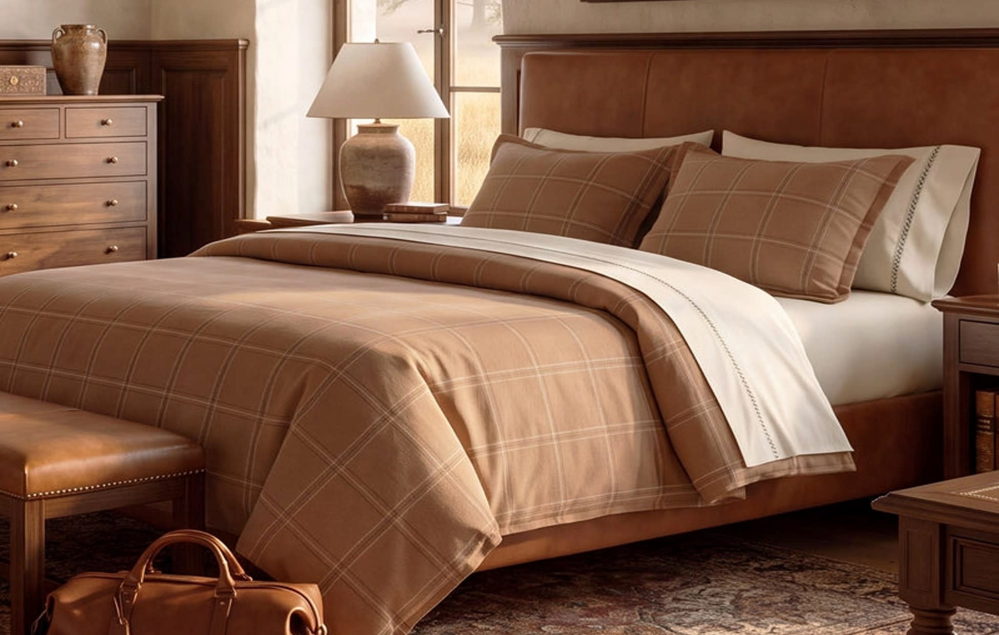 Hiend Harrington Heritage Plaid 3pc Comforter Set-KING, Saddle