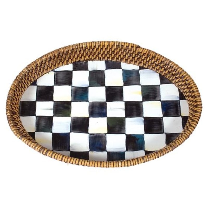 MacKenzie-Childs Courtly Check Rattan & Enamel Tray - Small
