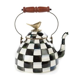 MacKenzie-Childs Courtly Check Enamel 3 Qt. Tea Kettle with Bird
