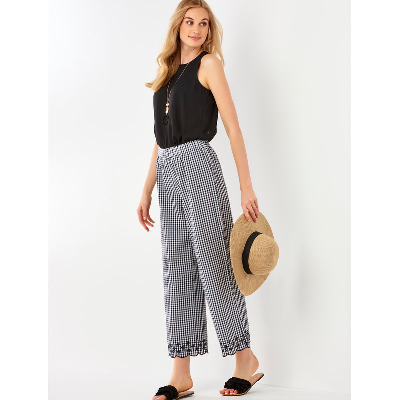 Bee Boutique Gingham Pants with Embroidery