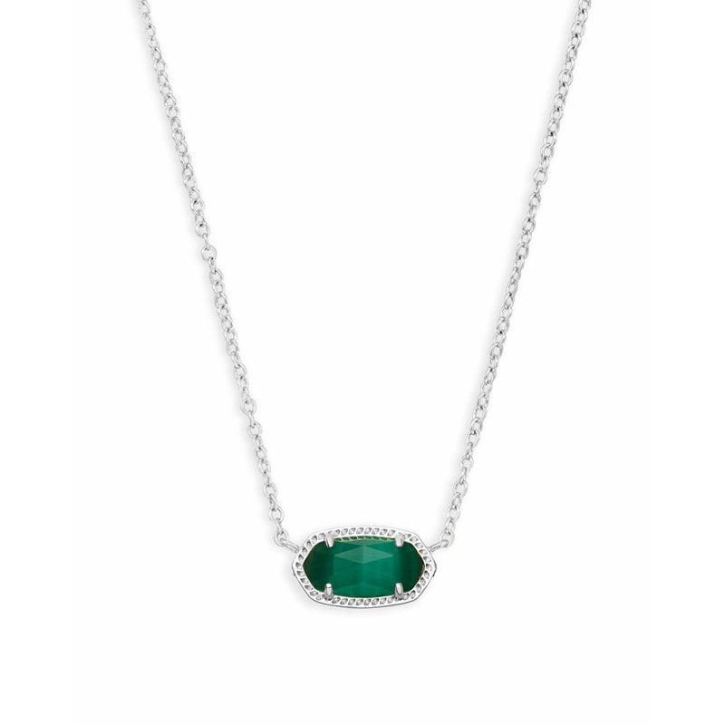 Kendra Scott Elisa Silver Pendant Necklace In Emerald Cats Eye