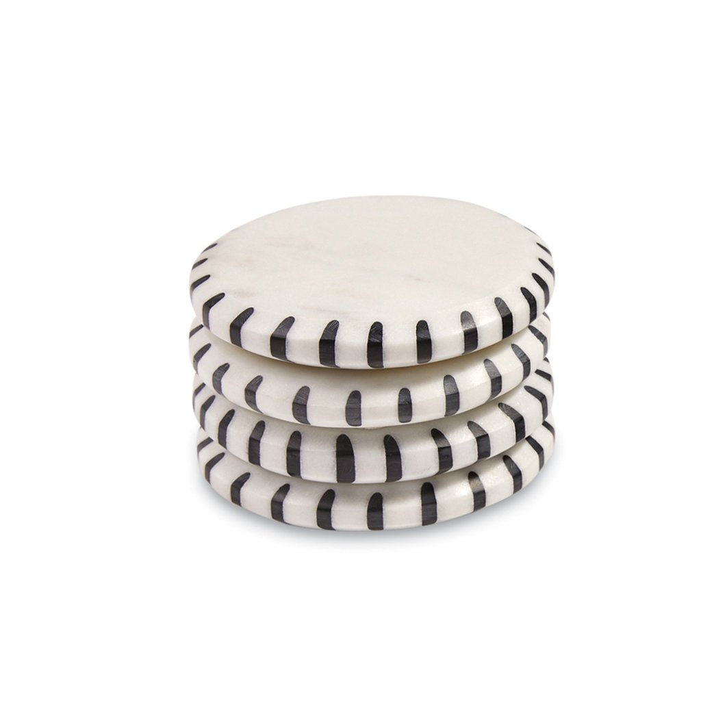 Southbank's Ticking Black & White Marble Coaster Set