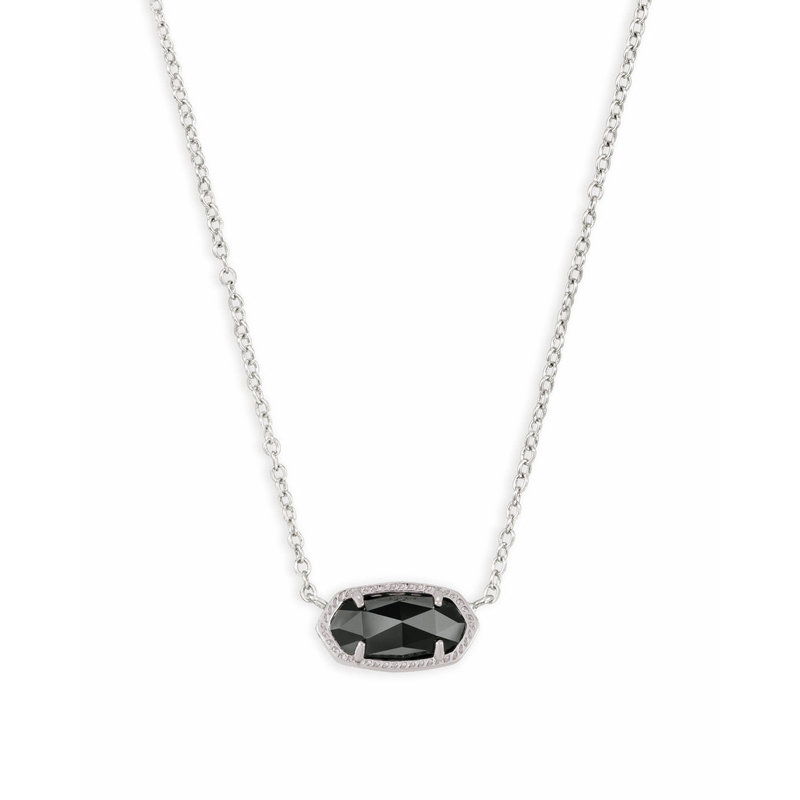 Kendra Scott Elisa Silver Pendant Necklace In Black Opaque Glass