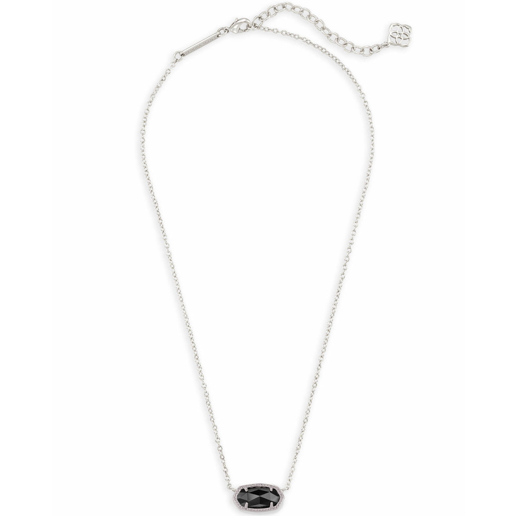 Kendra Scott Elisa Silver Pendant Necklace In Black Opaque Glass