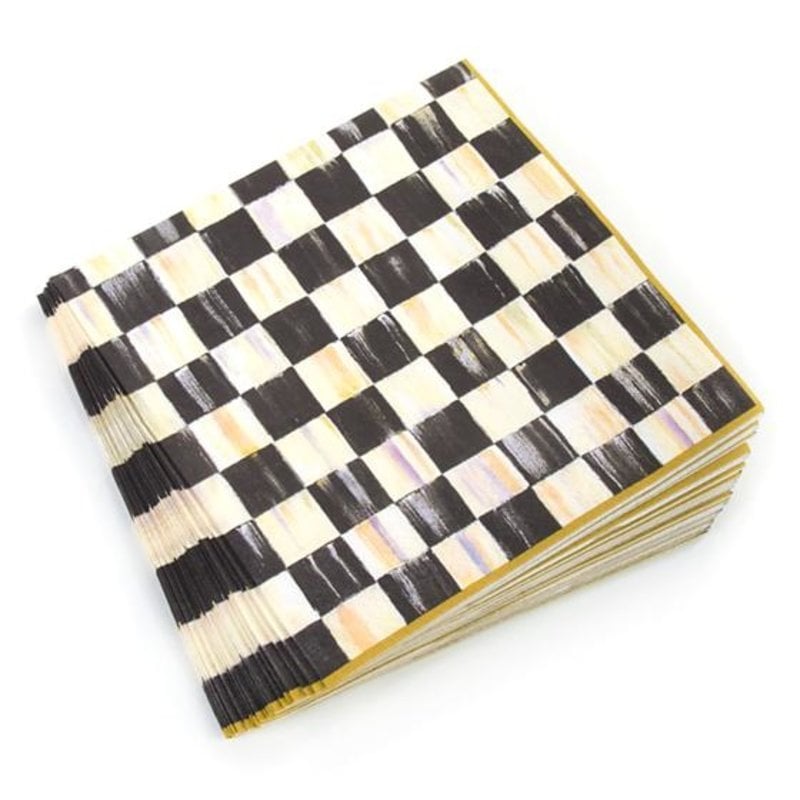 Courtly Check Dinner Paper Napkin - Gold Border