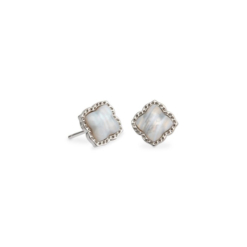 Kendra Scott Mallory Stud Earring Rhodium Gray Banded Agate