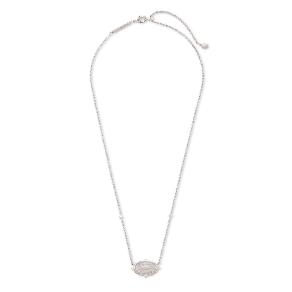 Kendra Scott Baroque Elisa Silver Pendant Necklace In Gray Banded Agate